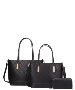 3 In1 Modern Quilted Stitching Shopper Bag Set TT-8368S black